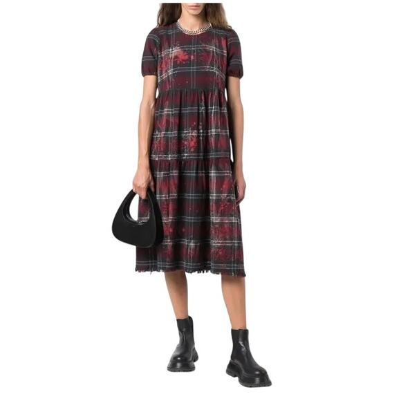 NWT R13 Bleached Plaid-Pattern Midi Dress - Large - Picture 1 of 16